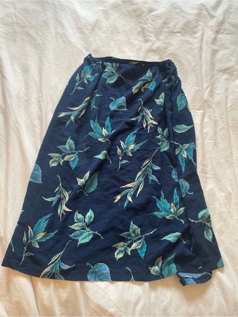 Navy Blue Floral Midi length Skirt